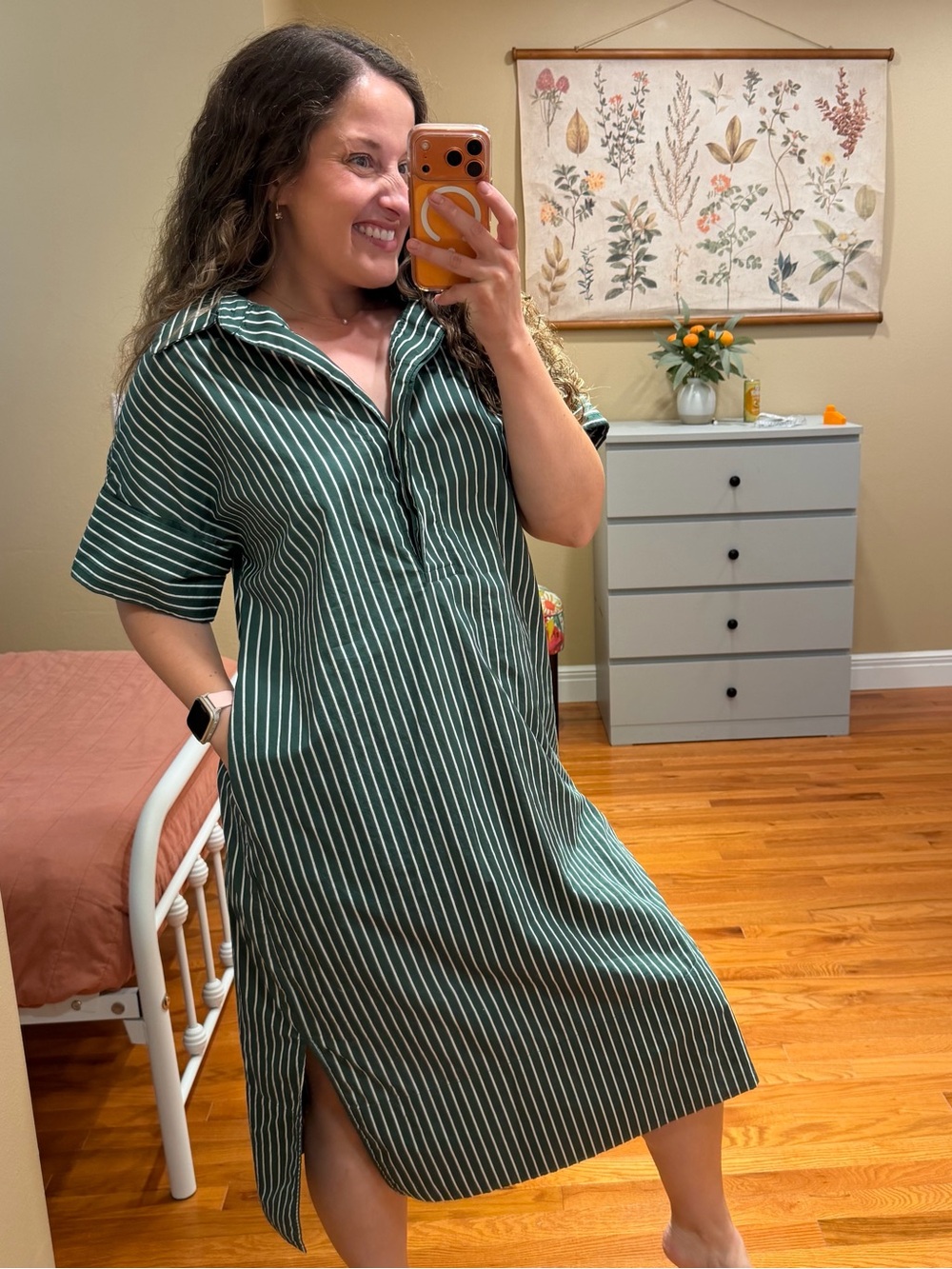 Tuckernuck Pomander Place Reina Striped Green Short-Sleeve Shirt Dress Medium